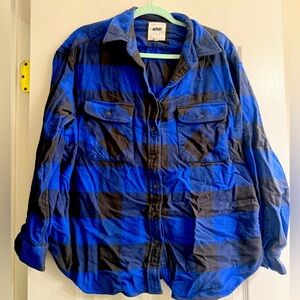 Aerie LumberJane Blue & Black Buffalo Plaid Soft Brushed Flannel Shirt - size M